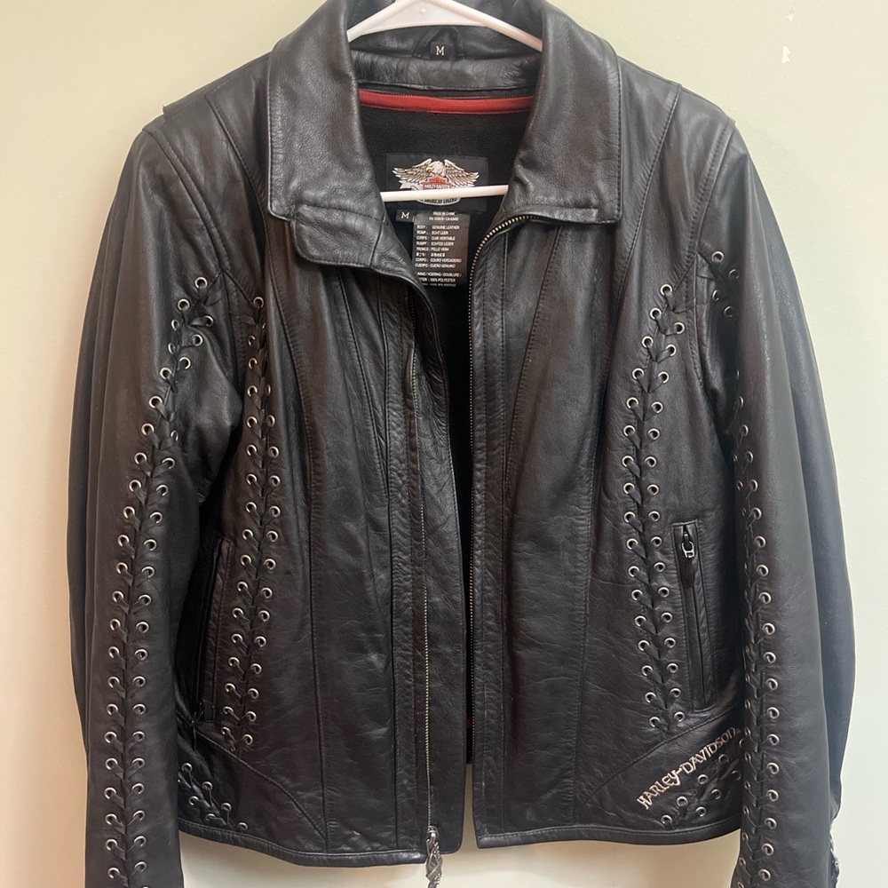 Harley-Davidson Women's Black Leather Jacket with Eyelet Detailing